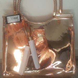 Bebe Natalie metallic rose gold tote